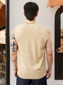 Manfinity CasualKnits 男士针织背心，简约设计，休闲日常穿着 - 杏色 - 查看 2