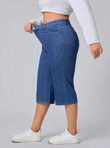 Flexra Plus Size Women's Stretchy Fashion Casual Straight-Leg Capri Jeans Apple Bottom Jeans Women Autumn Outfits Capris For Women Plus Plus Jeans For Women - Blue - View 3