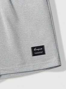 Manfinity Hypemode Plus Size Men's Letter Print Drawstring Waist Pockets Loose Casual Shorts - Light Grey - View 6