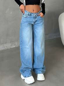 EURMUSE LOW RISE WIDELEG JEAN WITH BACK POCKET DETAIL - Light Wash - View 7