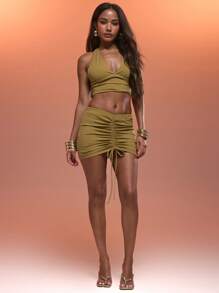 MUSERA Solid Open Back Halter Top Western Cowgirl Boho Festival Summer Vacation Going Out Top Spring - Green - View 5