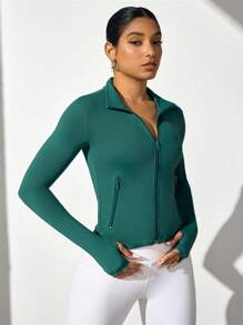 Lifespree Damen unifarbene Lässig Fitness Sport Jacke mit Reißverschluss Kragen und Langarm