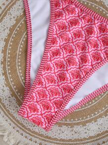 SHEIN Swim Beach Vacation All-Over Print Bikini Set (Random Patterns) For Summer - Pink - View 3