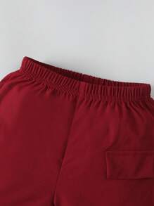 SHEIN 男童两件套，时尚夏季男童服装，男婴短袖套装，夏季时尚童装 - 酒紅色 - 查看 7