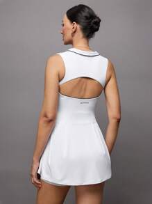 Activina 女式日常健身无袖束腰连衣裙，彼得潘领运动连衣裙 - 黑與白 - 查看 2