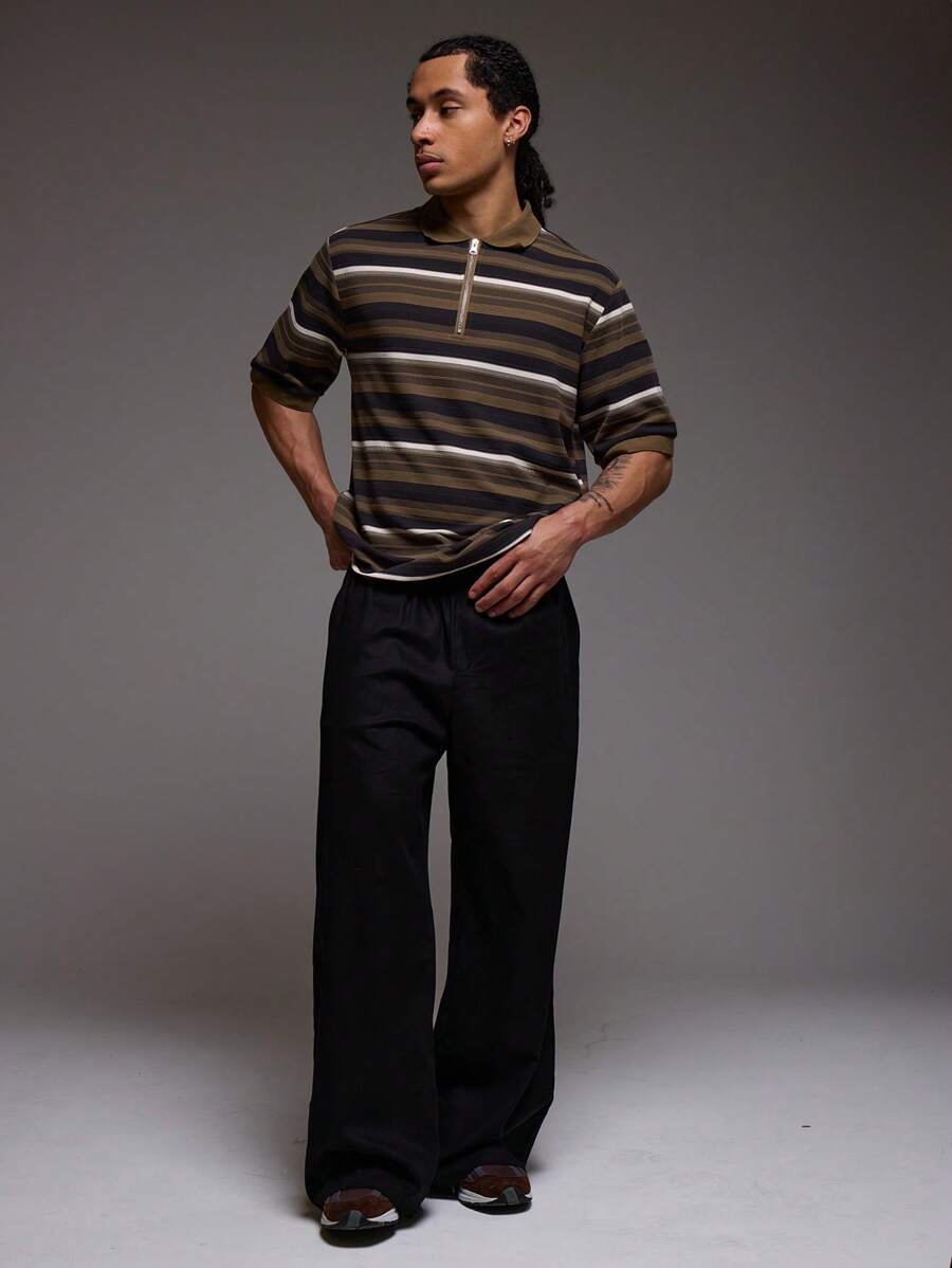 Musero Elasticated Waist Linen Wide Leg Pant Smart Spring Summer Vacation - Black - View 1