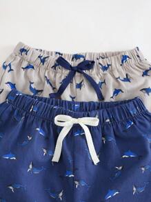 Cozy Pixies 2pcs/Set Young Boy Plant Floral Pattern Elastic Waist Shorts - Multicolor - View 4