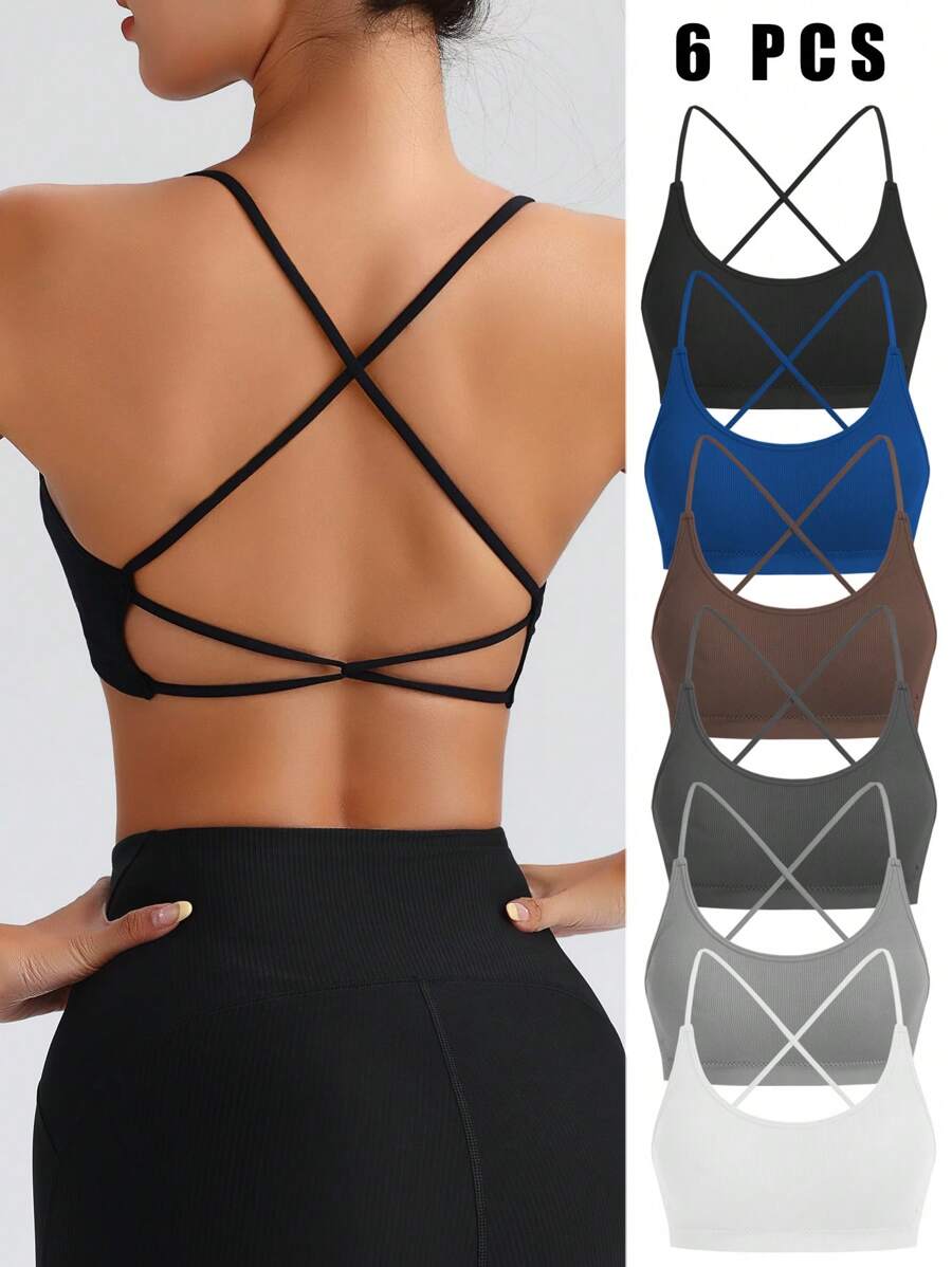 Easithlete 女士纯背交叉带无缝运动胸罩套装