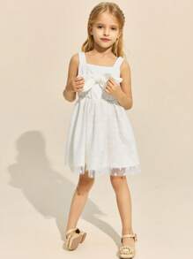 SHEIN Young Girls White Sleeveless Chiffon Dress, Elegant, Spring/Summer - White - View 5