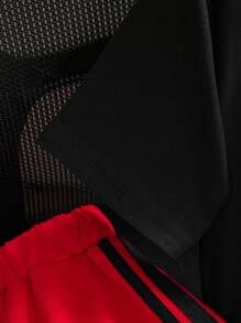 SHEIN Explorewe 2pcs Older Boys Fashionable Black Car Print T-Shirt And Red Shorts Set, Casual - Red - View 5
