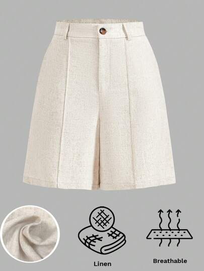 SHEIN LUNE Pantalones cortos de verano, pantalones de lino casuales para mujer