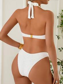 SHEIN Swim 2pcs Women Solid Color Hoop Decor Minimalist Bikini Set, Suitable For Beach Holiday For Summer Beach Vacation - White - View 2