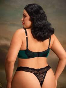 PinupGlam Sujetador glaseado de satén de talla grande con parches de encaje en estilo romántico vintage