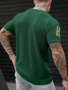 Manfinity LEGND Men's Jacquard Knitted Sweater With Numeric Pattern & Cutouts Football Jersey Men - Dark Green - View 2