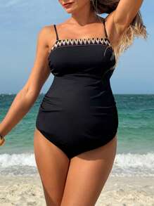 SHEIN Pregnant Women's Beach Wrap Spaghetti Strap Ribbed Camisole Tank Top Bikini For Summer Beach Vacation