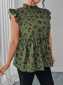 SHEIN Clasi Damen Große Größen Leoparden Muster Lässig Flügelärmel Shirt für den Sommer