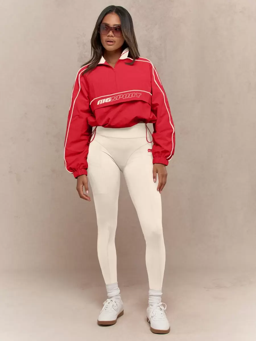 MISSGUIDED 复古运动半拉链防风夹克运动休闲街头服饰高性能跑步训练春秋季外套套头衫运动时尚圣诞节 - 紅色 - 查看 1