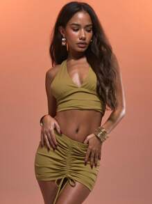 MUSERA Solid Open Back Halter Top Western Cowgirl Boho Festival Summer Vacation Going Out Top Spring - Green - View 1