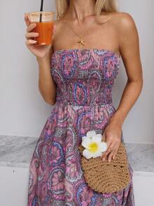 Lunelith SHEIN Lunessa Women's Flowy Vacation Casual Allover Print Backless Dress