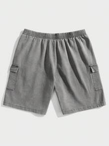 Manfinity VCAY Standard Fit Men's Fashionable Casual Distressed Snow Washed Loose Cargo Shorts In Grey - Grey - View 2