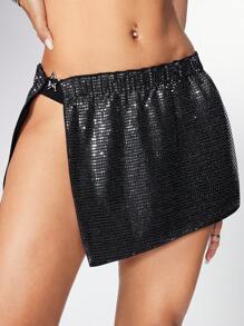 ROMWE Grunge Punk Saia Mini Envolvente Decorada com Estrela de Cinco Pontas de Tecido com Strass, Estilo Punk Sexy, Verão