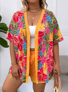 Breezaya 2pcs Plus Size Set: Printed Shirt And Elastic Waist Shorts - Multicolor - View 5
