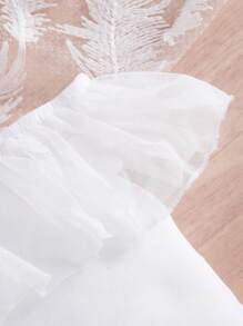 Baby Girls Elegant Sweet Cute White Off Shoulder Top With Blue Denim Washed Shorts Set, Summer