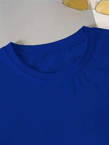 INAWLY Women Wing Slogan Round Neck Casual Short Sleeve T-Shirt - Blue - View 3