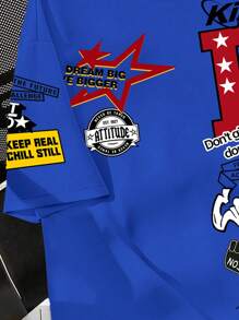 SHEIN Leap Crew 青少年男孩休闲简约短袖圆领 T 恤，适合夏季