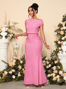 SOLERSUN Vestido maxi ajustado de color rosa elegante con bajo de cola de sirena, vestido sexy para mujer, atuendo para vacaciones, fiestas y citas - Rosa - Ver 4