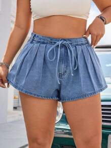 SHEIN EZwear Große Größen Lässig Washed plissierte Denim Shorts
