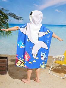 Kids Shark Pattern Hooded Bathrobe & Swimsuit Set - Multicolor - View 2