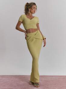 MUSERA Ruched Chiffon Stretch Tie Waist Fitted Maxi Skirt