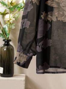 SHEIN Lacomfia Ensemble 2 pièces casual avec chemise ample à manches longues et imprimé floral et pantalon à taille élastique, grande taille, printemps/automne