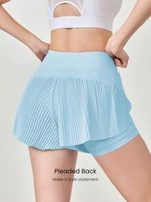 GLOWMODE 3" VitalSwift Speedwork Quick-Dry High-Rise Waist Pleated Skirt Style Running Shorts With Side Zip Pockets Built-In Shorts Medium Impact Running Jogging Training Gym Workout - Baby Blue - View 5