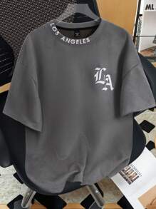 Manfinity Homme Plus Size Men's Letter Print Round Neck Short Sleeve Casual T-Shirt