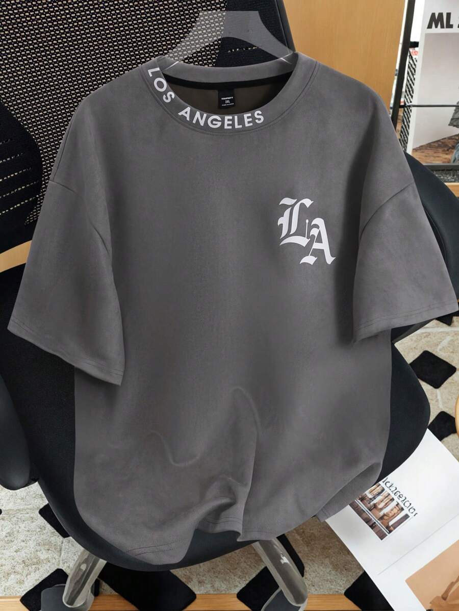 Manfinity Homme Plus Size Men's Letter Print Round Neck Short Sleeve Casual T-Shirt