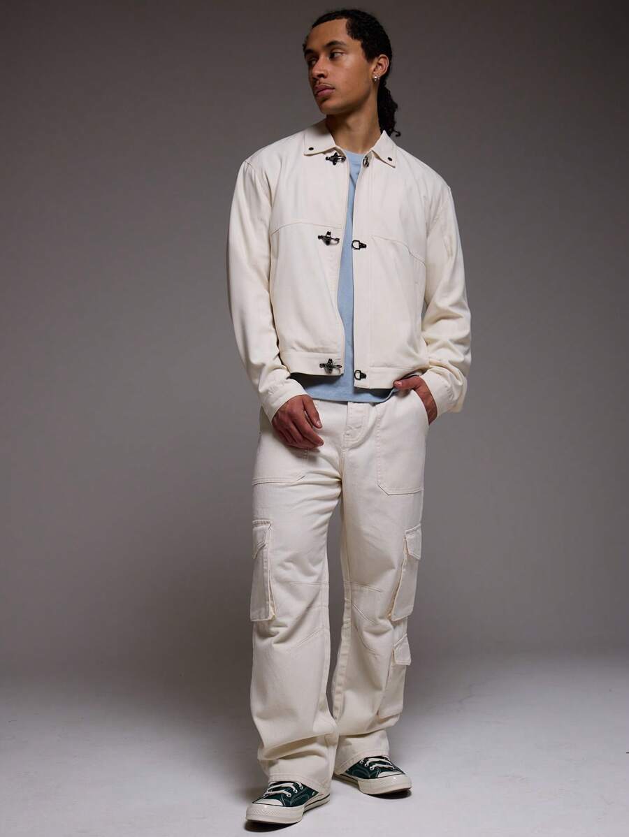 Musero 阔腿工装口袋细节牛仔裤 Y2k 春夏度假风 - 杏色 - 查看 1