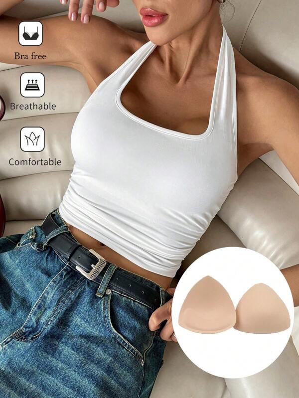 Siren Gaze Women's Casual Backless Crop Top With Tight Fitting And Round Neck Padded Built-In Bra Padding Chest Cup Chest Pad Removable Padding Chest Pad Non Removable Pad Ding Corset Top Bra Corset Top Corset Top Solid Color Pleated Padded Cami Top