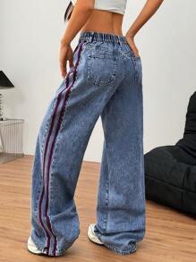 SHEIN Tall Women's Jeans Casual Fit Straight Trousers Blue Tall Women Baggy Low Rise Pants Summer For Spring - Medium Wash - View 4