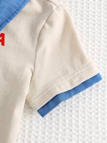 Cozy Pixies 2pcs/Set Baby Boy Contrast Color Polo Collar Short Sleeve Top And Elastic Waist Shorts