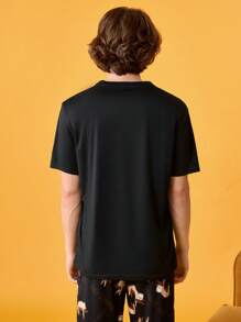 男式休闲时尚印花圆领短袖家居服上衣 - 黑色 - 查看 2