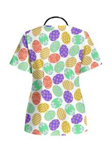 PopScrub Easter Egg Pattern & Healthcare Scrub Uniform Top - White - View 2