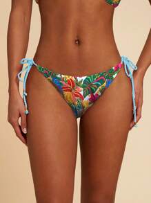 Travachic Tropical Print Tie-Side Bikini Bottom For Beach Holiday - Blue - View 6
