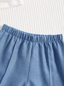 SHEIN 3 件套年轻男孩绅士精致优雅都市白色长袖衬衫、T 恤、背心和裤子套装，适合婚礼、派对、旅行、日常聚会、秋冬 - 藍色 - 查看 3