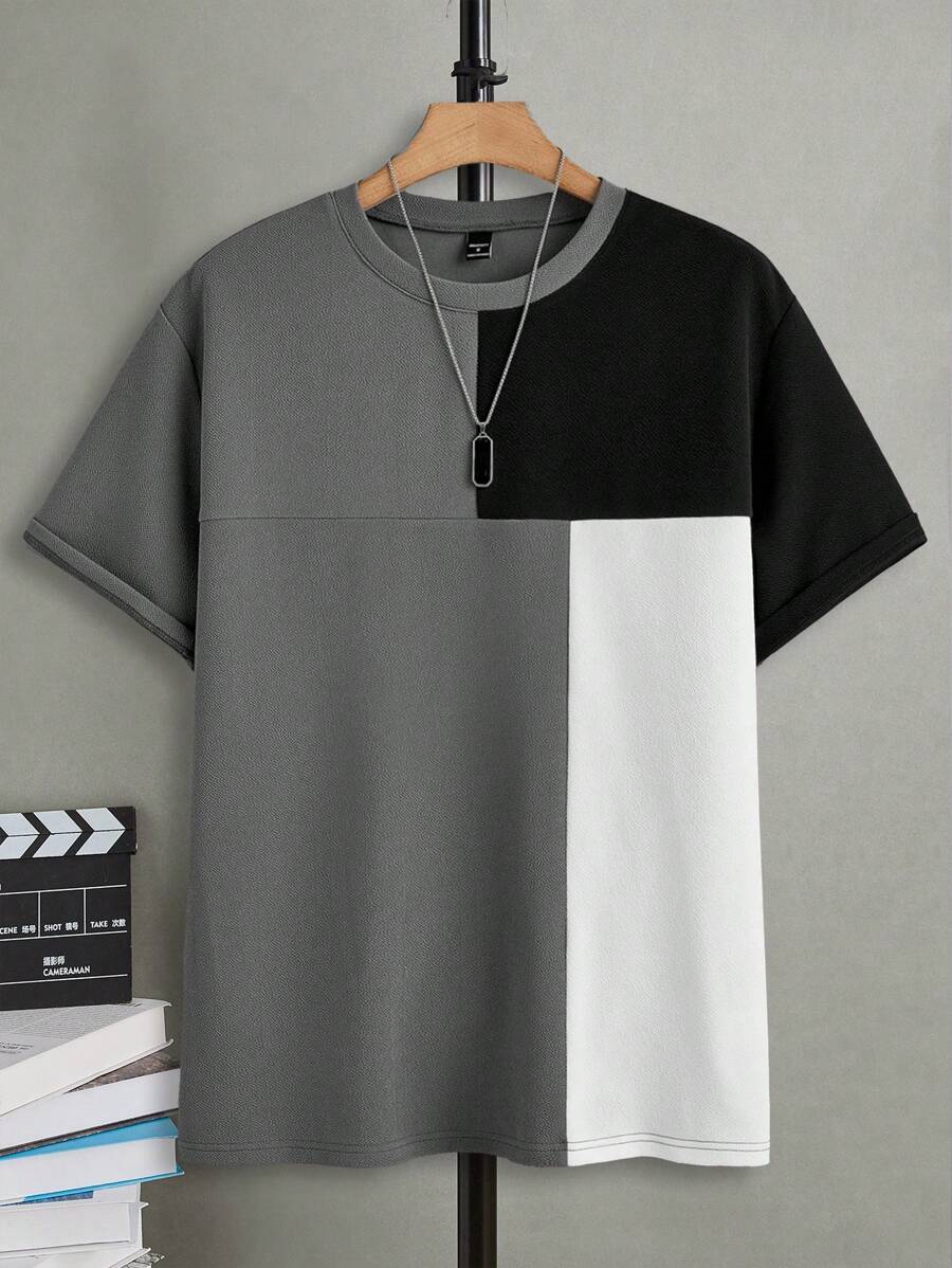 Manfinity Homme 男士撞色圆领休闲短袖 T 恤