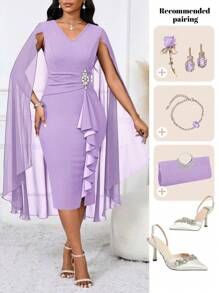 SHEIN Lady Vestido de noche formal elegante con capa estructurada y transparente de color azul para mujeres, vestido azul para otoño y todas las estaciones, vestido azul real y azul sexy para mujeres