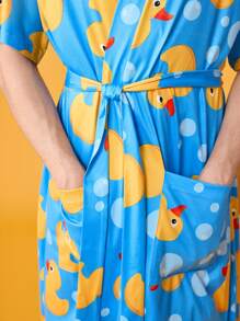 Happy Jammies Bata ligera con estampado de pato amarillo lindo, de manga corta, adecuada para primavera y verano