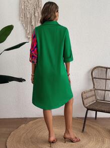 SHEIN Maternity Wavy Graphic Print Patchwork Dress - Multicolor - View 2