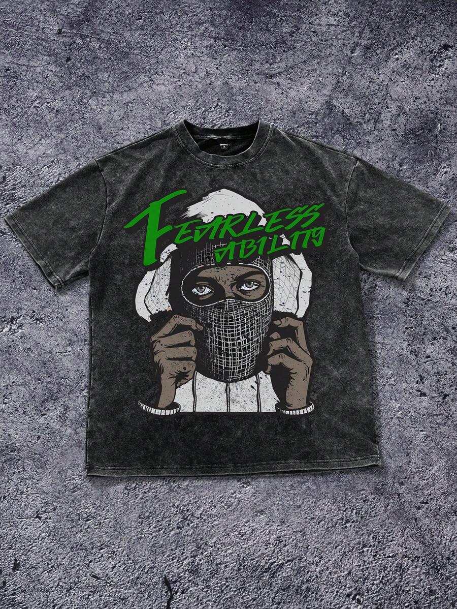 Manfinity EMRG Men's Casual Distressed Person & Letter Printed T-Shirt - Black - View 1